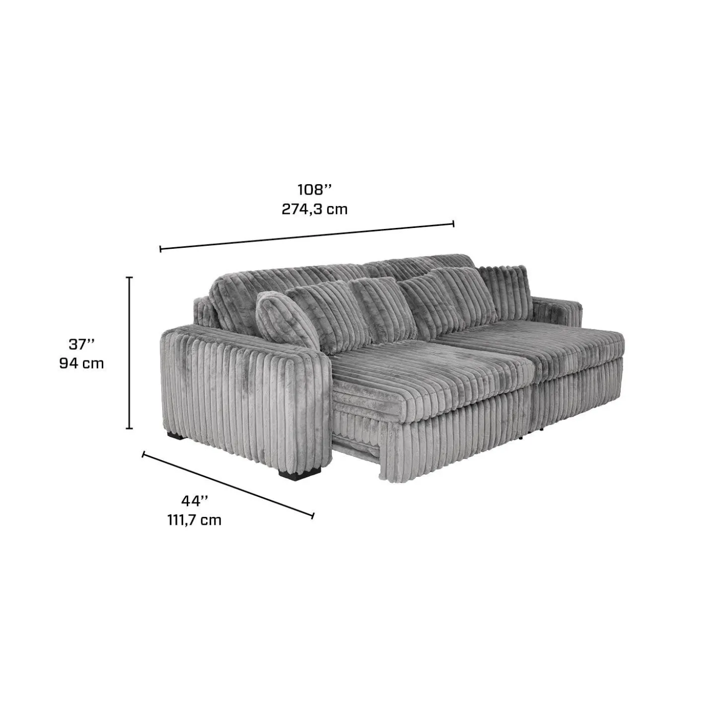 Sofa en velours côtelé avec 2 sièges coulissants électriques