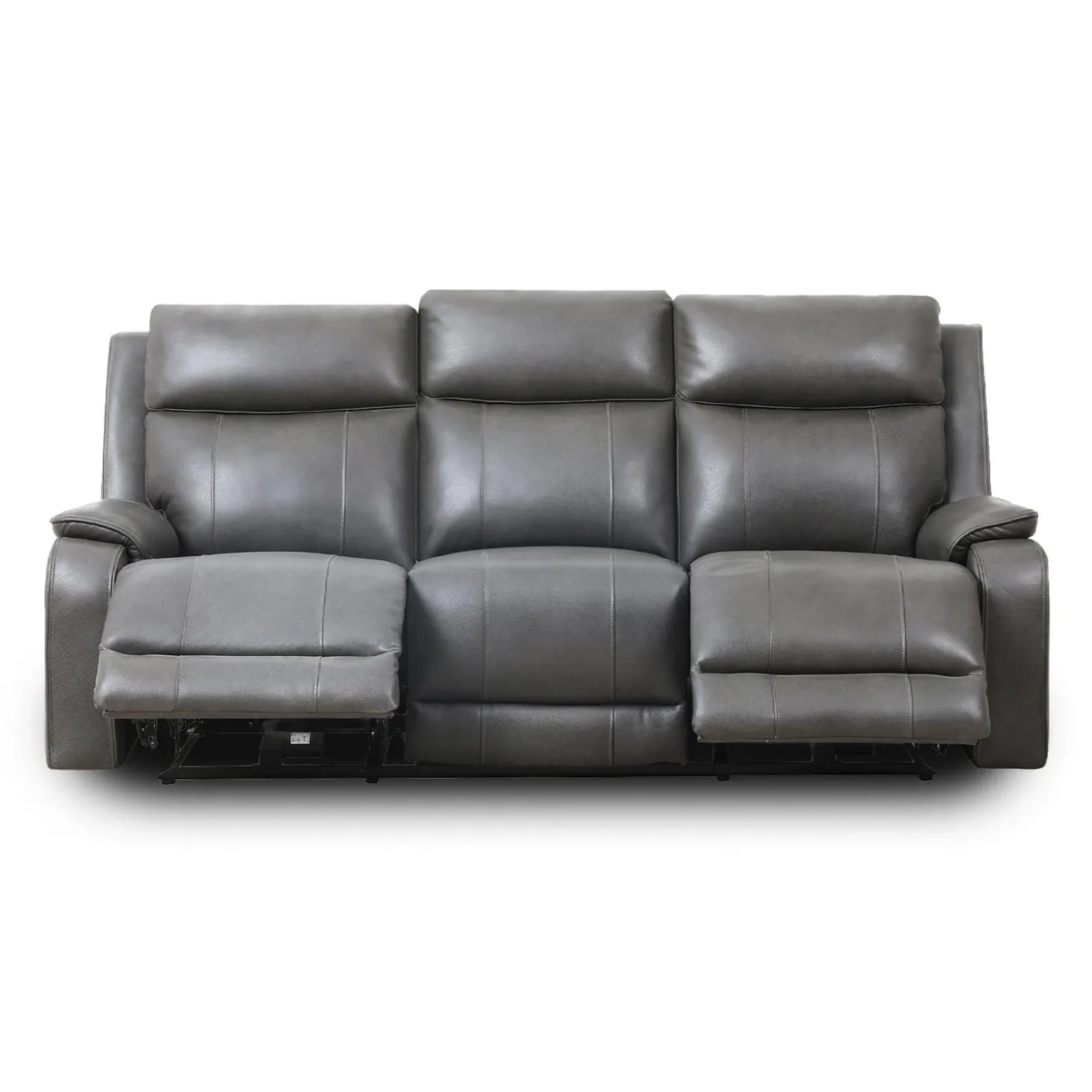 Sofa inclinable électrique en cuir avec appuis-tête ajustables - gris