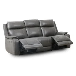 Sofa inclinable électrique en cuir avec appuis-tête ajustables - gris