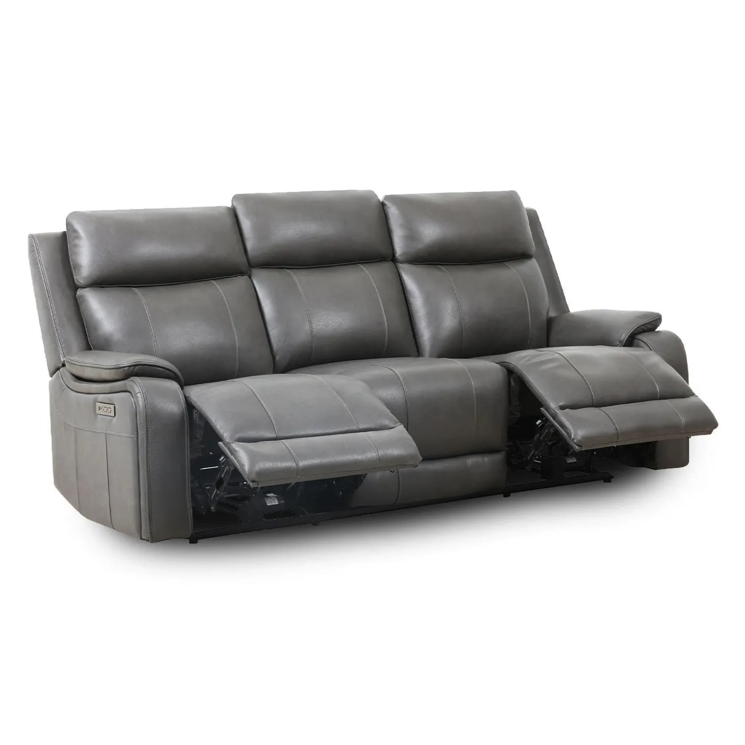 Sofa inclinable électrique en cuir avec appuis-tête ajustables - gris