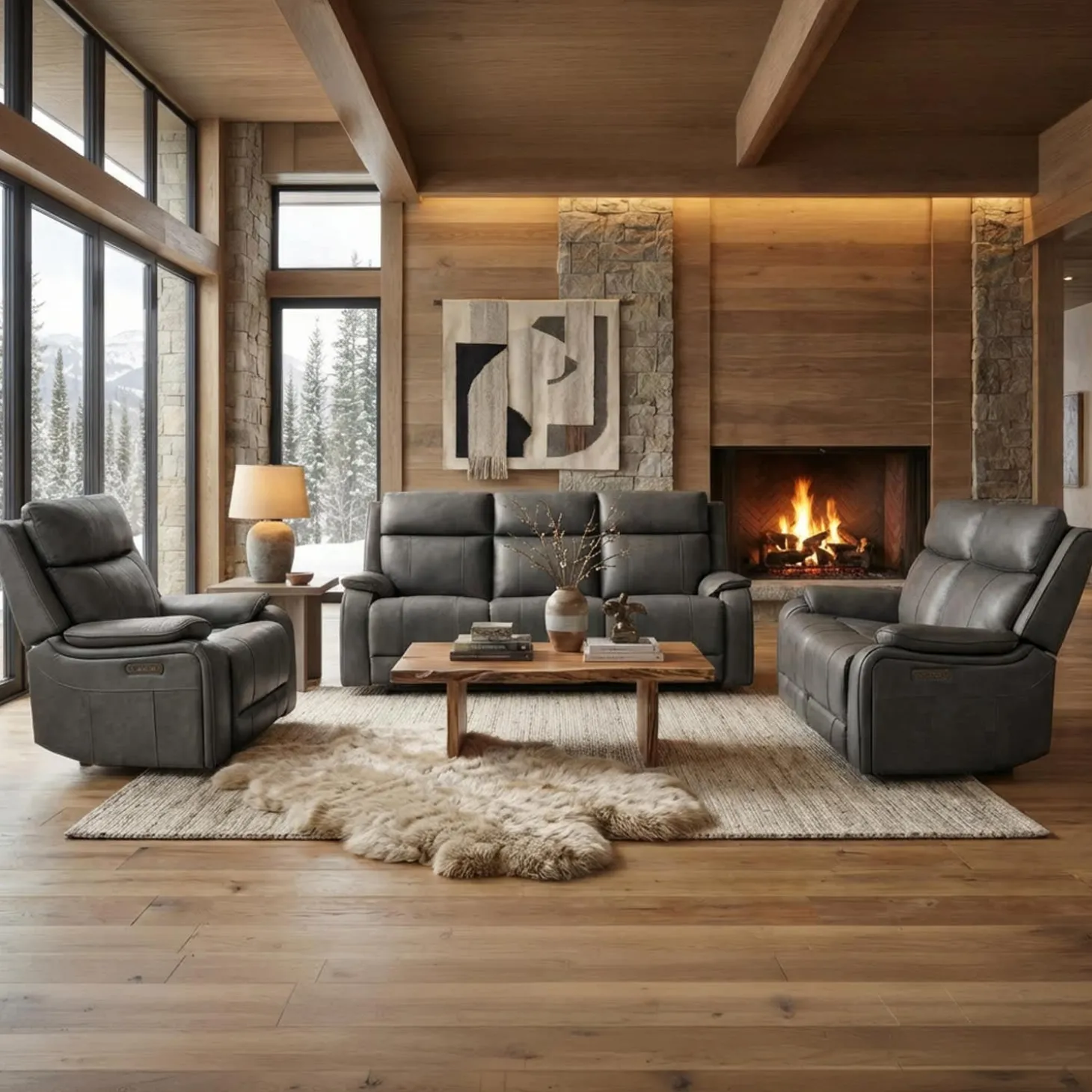 Sofa inclinable électrique en cuir avec appuis-tête ajustables - gris