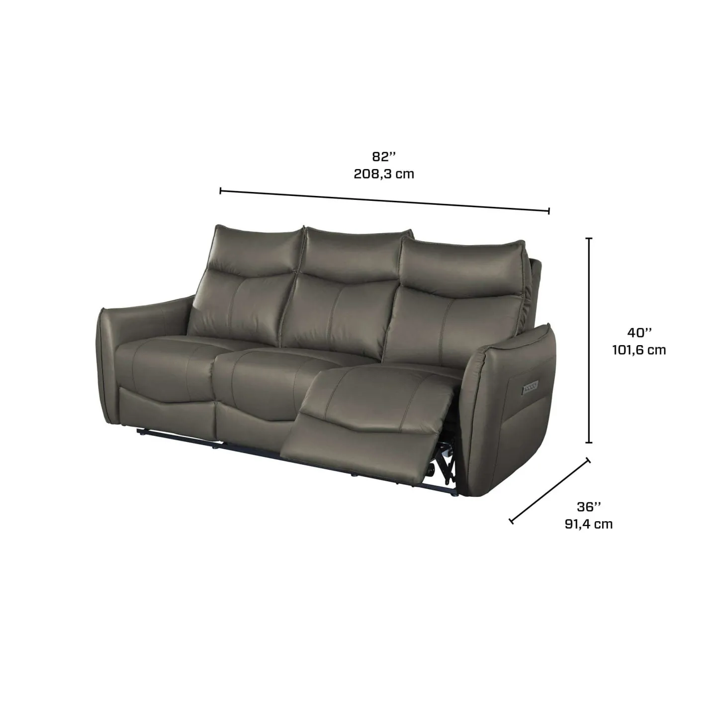 Sofa inclinable électrique en cuir véritable à 3 moteurs - appuis-tête, repose-pieds et soutien lombaire