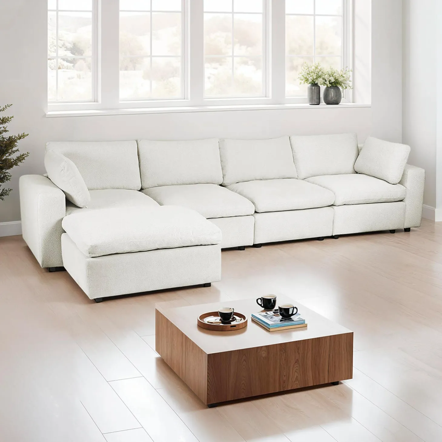 Sofa modulaire avec ottoman beige - 7 mcx