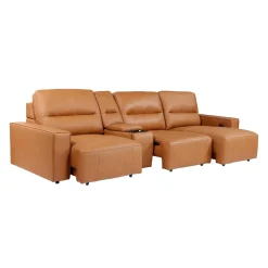 Sofa modulaire avec sièges coulissants électriques et console multimédia en cuir véritable - 4 mcx