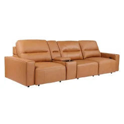 Sofa modulaire avec sièges coulissants électriques et console multimédia en cuir véritable - 4 mcx