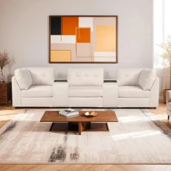 Sofa modulaire beige avec 2 consoles - 5 mcx