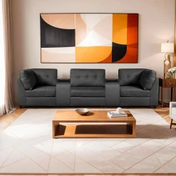 Sofa modulaire gris avec 2 consoles - 5 mcx