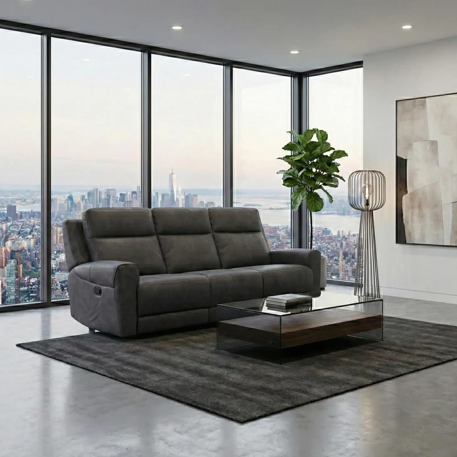 Sofa modulaire inclinable avec siège rabattable, porte-gobelets, ports USB/USB-C et chargeur sans fil - 3 mcx