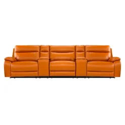 Sofa modulaire inclinable électrique avec 2 consoles en cuir véritable - 5 mcx