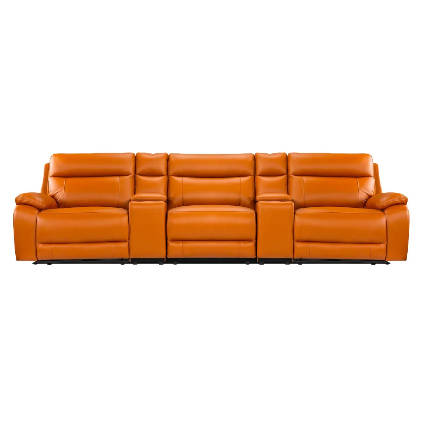 Sofa modulaire inclinable électrique avec 2 consoles en cuir véritable - 5 mcx