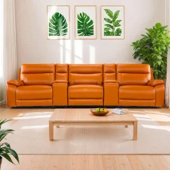 Sofa modulaire inclinable électrique avec 2 consoles en cuir véritable - 5 mcx