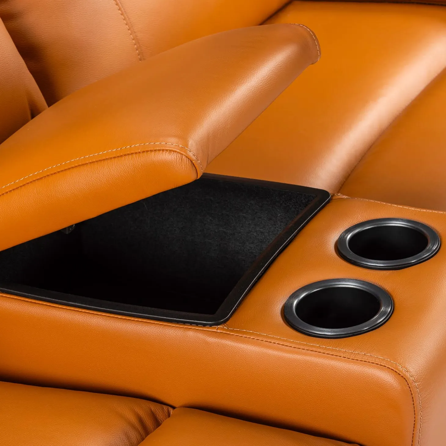 Sofa modulaire inclinable électrique avec 2 consoles en cuir véritable - 5 mcx