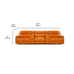 Sofa modulaire inclinable électrique avec 2 consoles en cuir véritable - 5 mcx