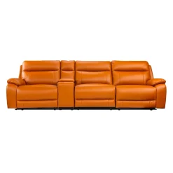 Sofa modulaire inclinable électrique avec console en cuir véritable - 4 mcx