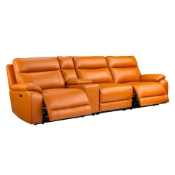 Sofa modulaire inclinable électrique avec console en cuir véritable - 4 mcx