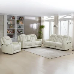 Sofa modulaire inclinable électrique en cuir véritable avec appui-têtes ajustables, dossier rabattable et éclairage DEL – 3 mcx