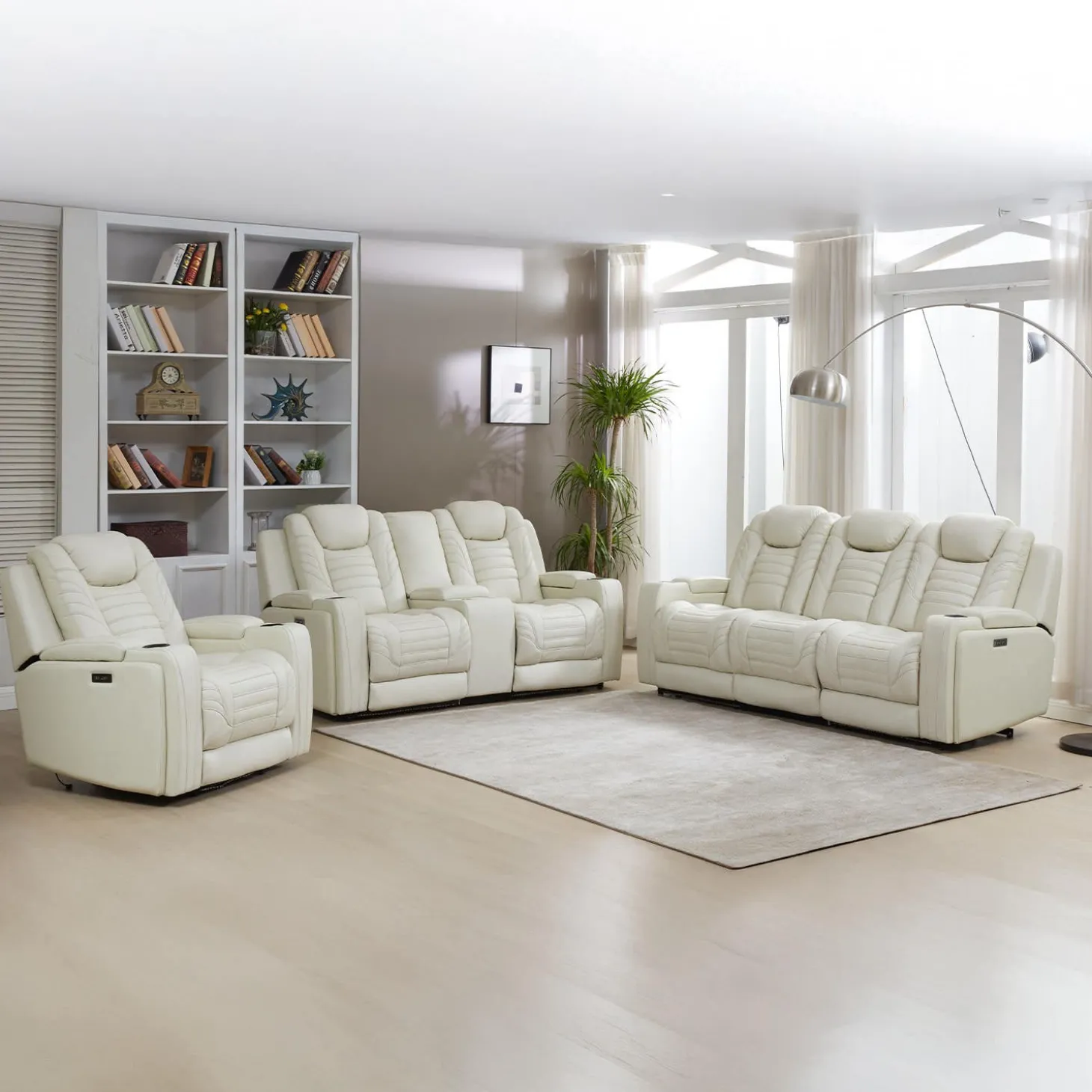 Sofa modulaire inclinable électrique en cuir véritable avec appui-têtes ajustables, dossier rabattable et éclairage DEL – 3 mcx