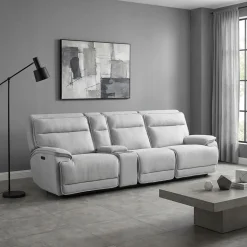 Sofa modulaire inclinable électrique, appuis-tête ajustables, console avec système audio et siège avec dossier rabattable - 4 mcx