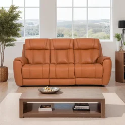 Sofa modulaire inclinable électrique en cuir véritable avec appuis-tête ajustables et siège à dossier rabattable - 3 mcx