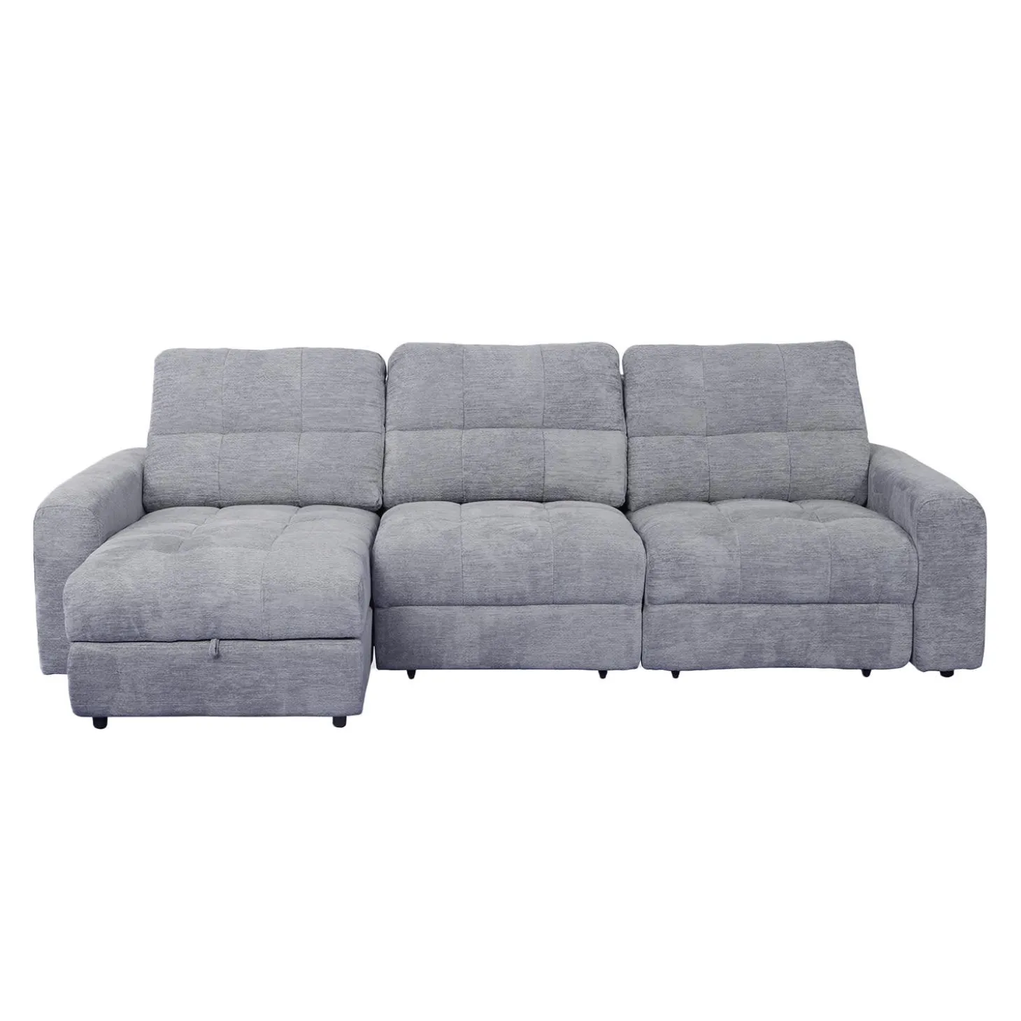 Sofa modulaire électrique avec 2 sièges coulissants et chaise longue à gauche avec rangement - 3 mcx