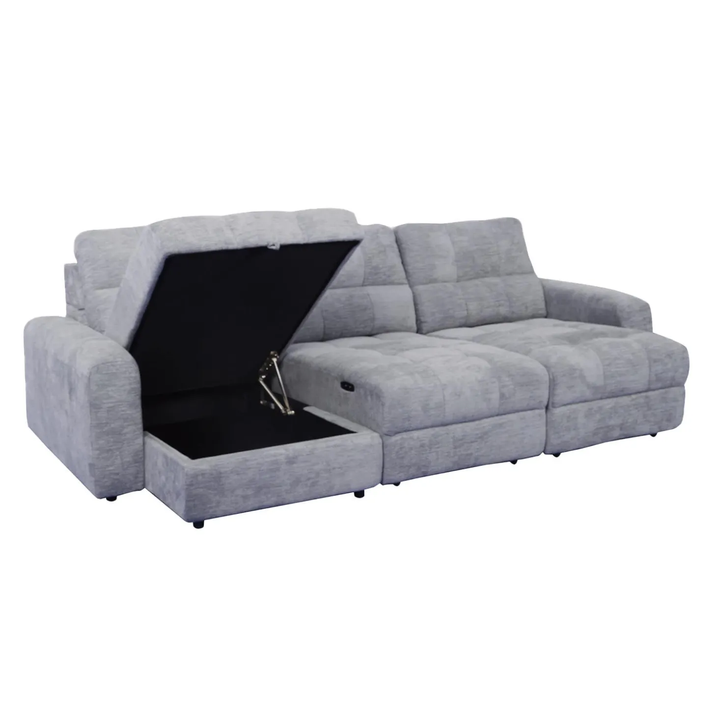 Sofa modulaire électrique avec 2 sièges coulissants et chaise longue à gauche avec rangement - 3 mcx