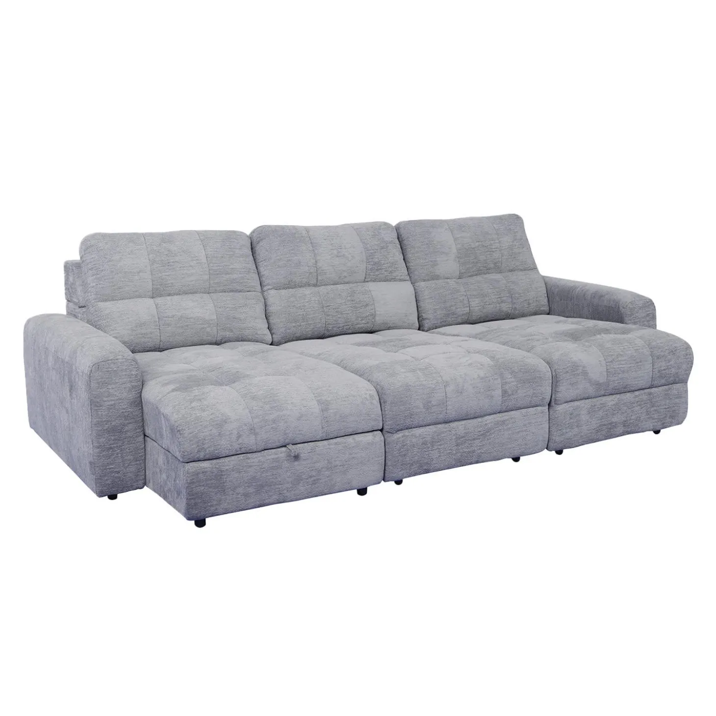 Sofa modulaire électrique avec 2 sièges coulissants et chaise longue à gauche avec rangement - 3 mcx