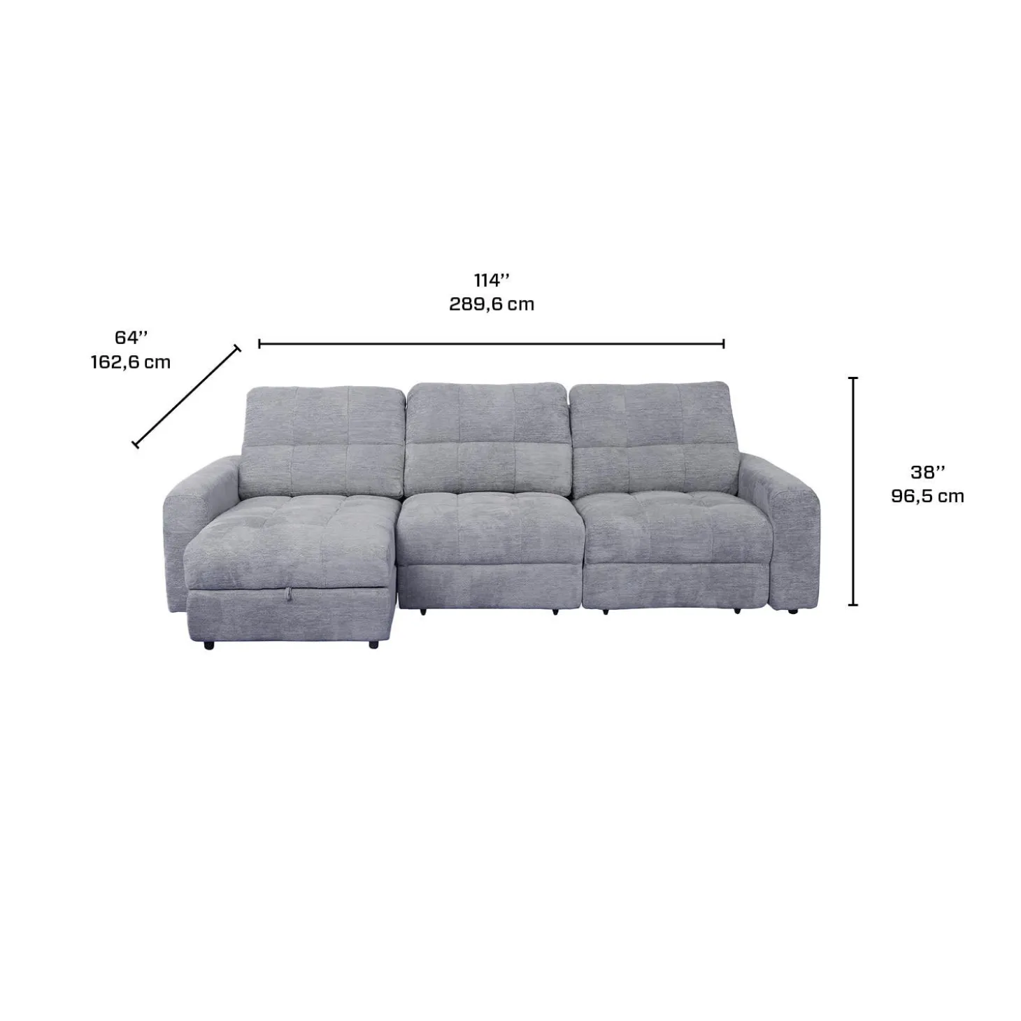 Sofa modulaire électrique avec 2 sièges coulissants et chaise longue à gauche avec rangement - 3 mcx