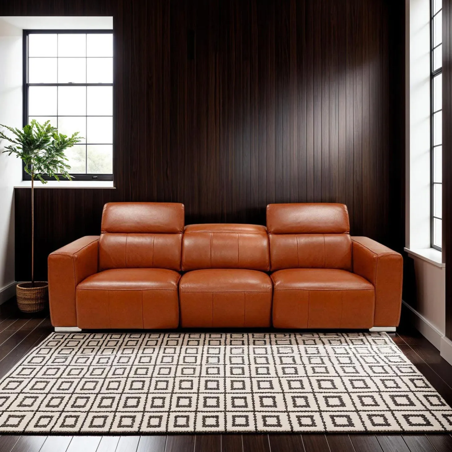 Sofa modulaire électrique inclinable en cuir véritable avec appui-têtes ajustables – 3 mcx