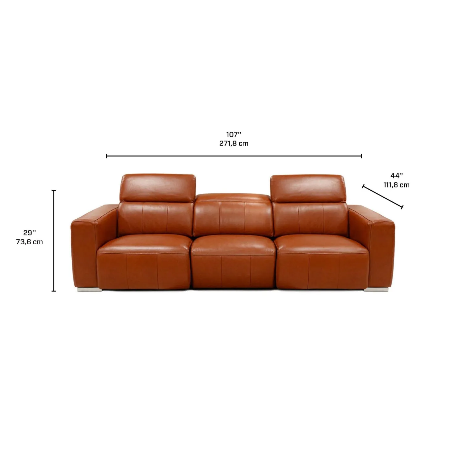 Sofa modulaire électrique inclinable en cuir véritable avec appui-têtes ajustables – 3 mcx