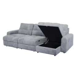 Sofa modulaire électrique avec 2 sièges coulissants et chaise longue à droite avec rangement - 3 mcx