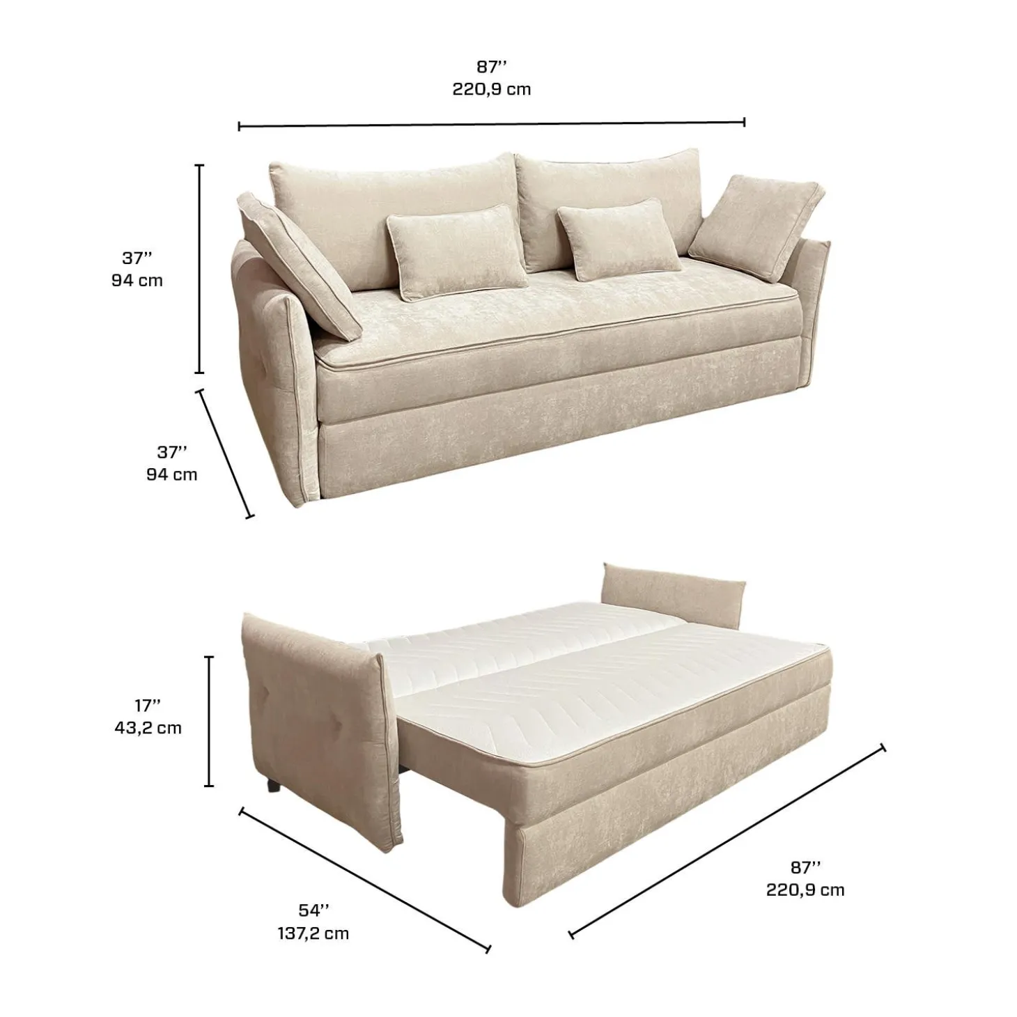 Sofa-lit avec rangement - beige
