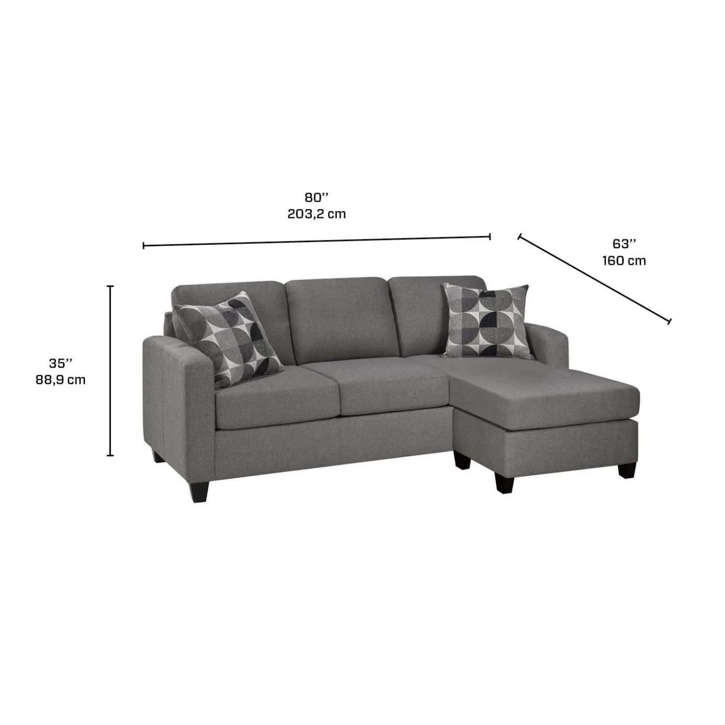 Sofa-lit réversible avec chaise longue - gris charbon