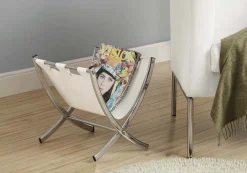 Support magazine - simili-cuir blanc, métal chrome - Monarch