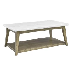 Table à café rectangulaire avec plateau en marbre blanc