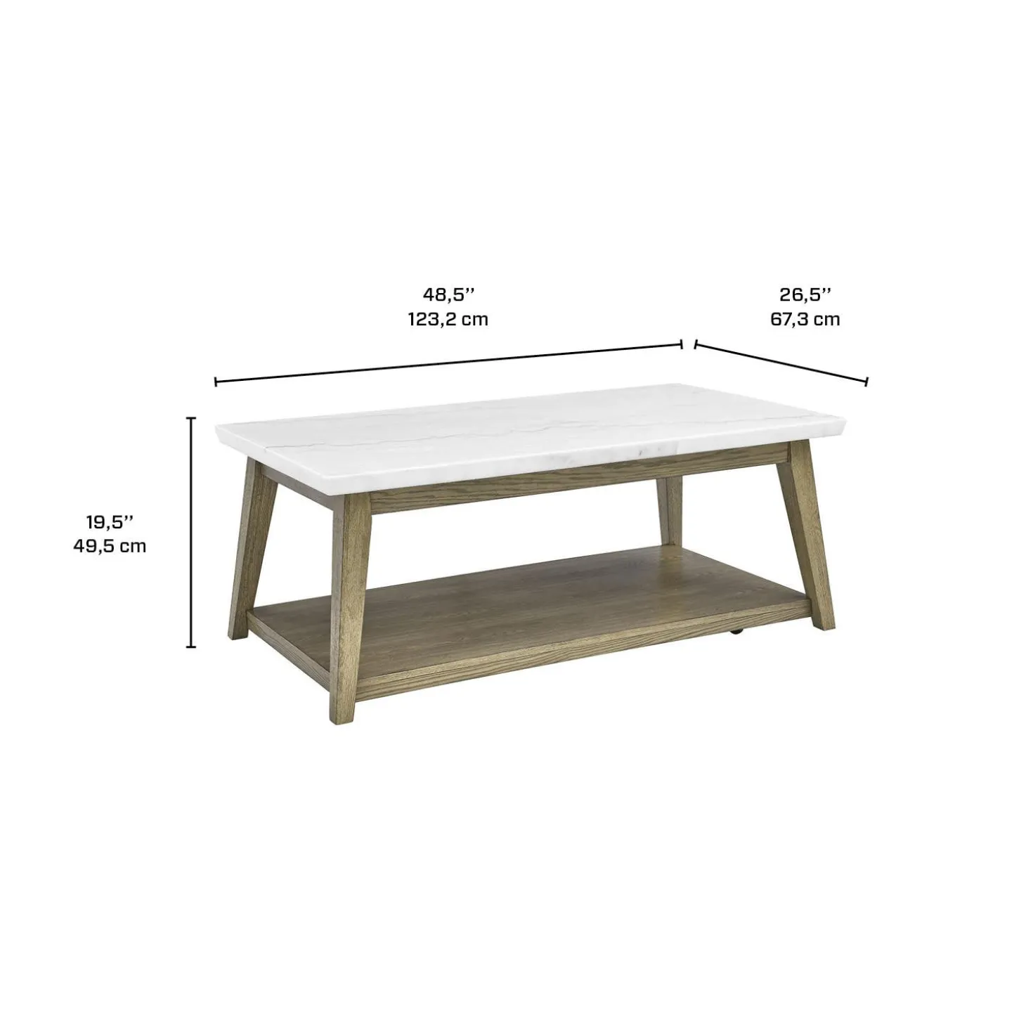 Table à café rectangulaire avec plateau en marbre blanc