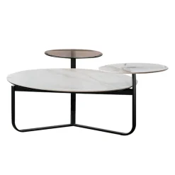 Table à café ronde en pierre sintérisée à 3 paliers