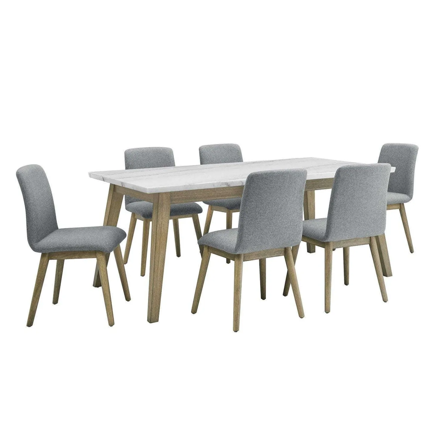 Table à manger avec plateau en marbre blanc et 6 chaises - gris