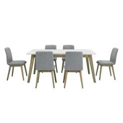 Table à manger avec plateau en marbre blanc et 6 chaises - gris