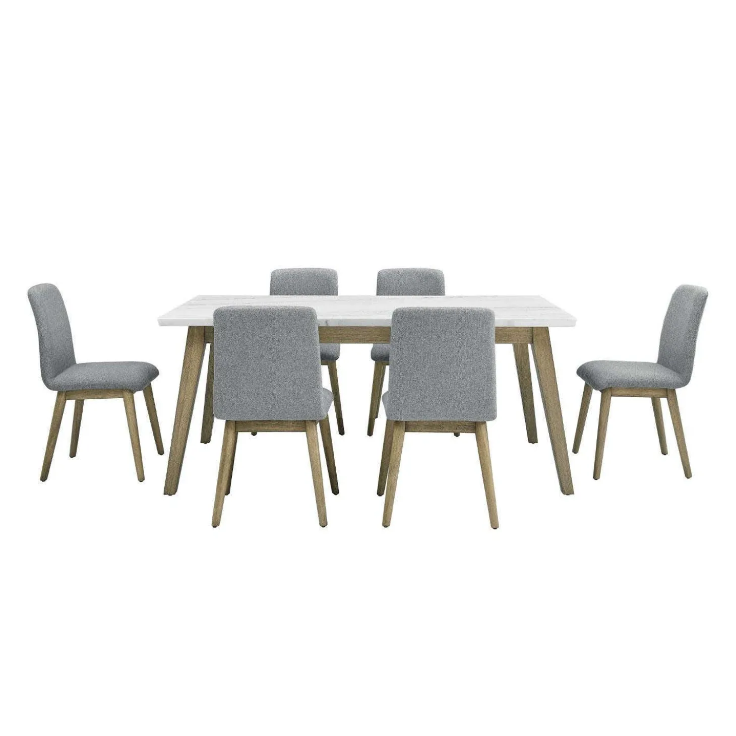 Table à manger avec plateau en marbre blanc et 6 chaises - gris