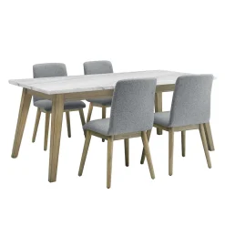 Table à manger avec plateau en marbre blanc et 4 chaises - gris