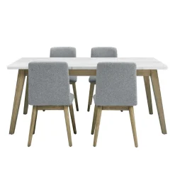 Table à manger avec plateau en marbre blanc et 4 chaises - gris