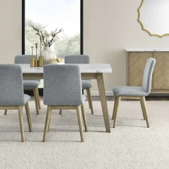 Table à manger avec plateau en marbre blanc et 4 chaises - gris