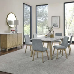 Table à manger avec plateau en marbre blanc et 4 chaises - gris