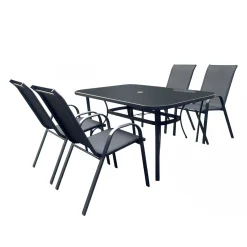 Table à manger d’extérieur rectangulaire en acier avec 4 chaises