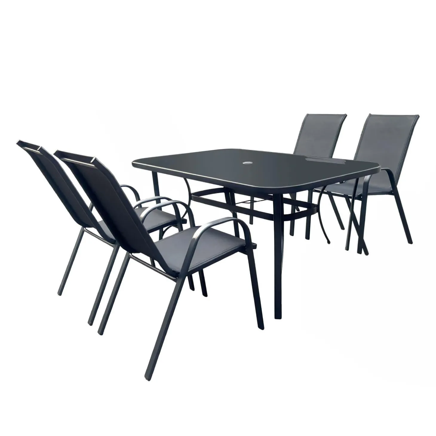 Table à manger d’extérieur rectangulaire en acier avec 4 chaises