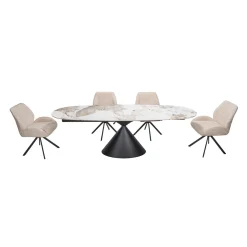 Table à manger ovale convertible extensible avec piédestal et 4 chaises en tissu bouclé - 63"