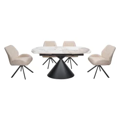 Table à manger ovale convertible extensible avec piédestal et 4 chaises en tissu bouclé - 63"