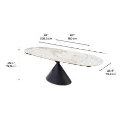 Table à manger ovale convertible extensible avec piédestal et 4 chaises en tissu bouclé - 63