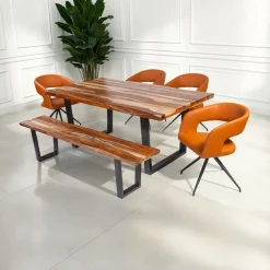 Table à manger rectangulaire en bois massif, 4 chaises et banc- 72"