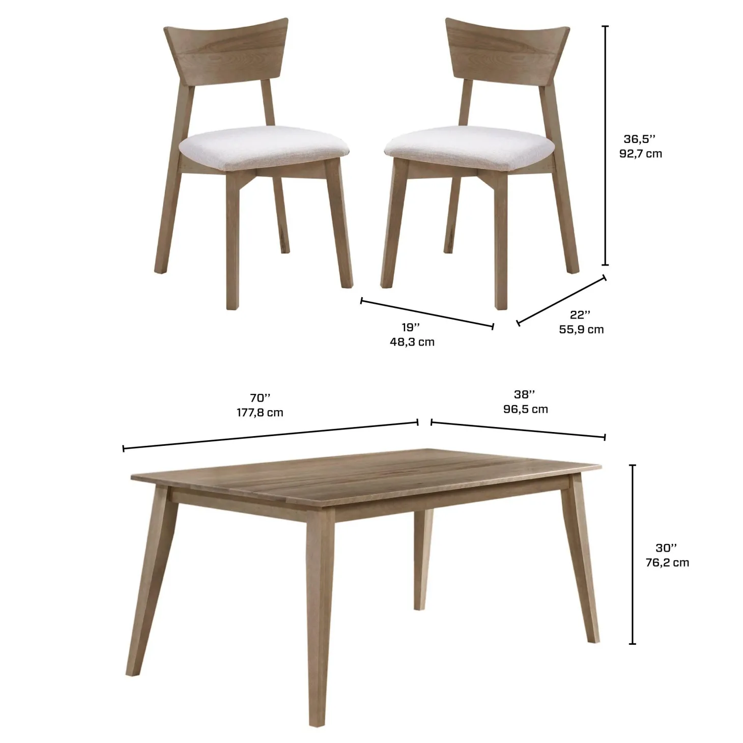 Table à manger rectangulaire 70" avec 4 chaises - gris